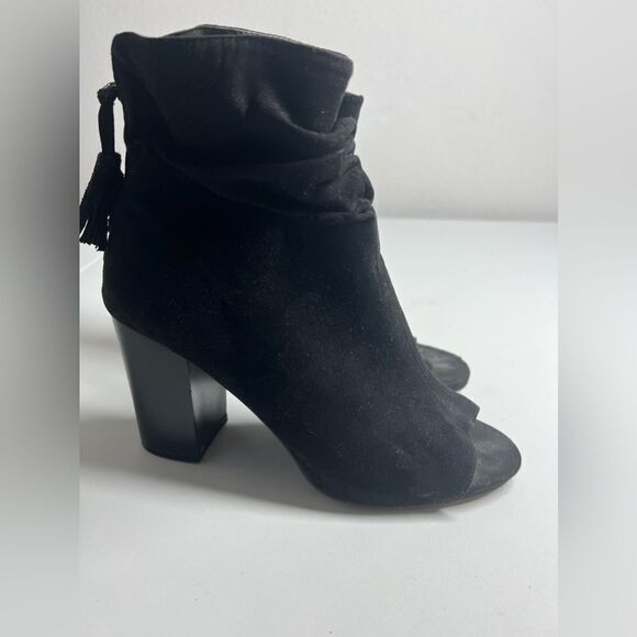 ANA VELOUR ANKLE BOOTS PEEP TOE - BLACK Size 8M - Picture 8 of 9